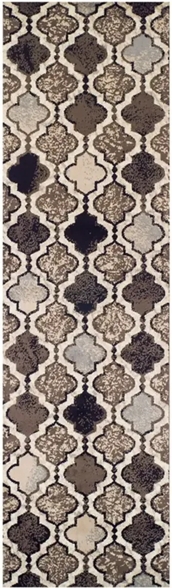 10' Quatrefoil Power Loom Distressed Stain Resistant Runner Rug - Ivory