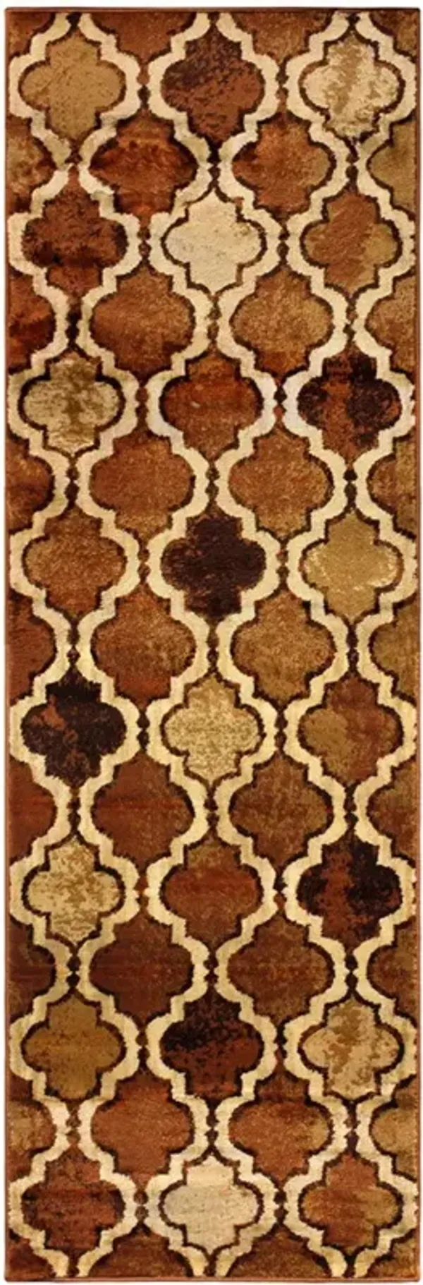 8' Quatrefoil Power Loom Distressed Stain Resistant Runner Rug - Brown