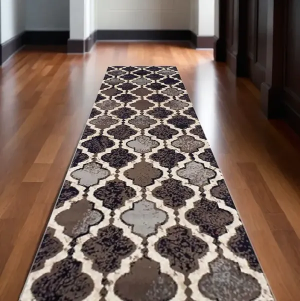 11' Quatrefoil Power Loom Distressed Stain Resistant Runner Rug - Chocolate