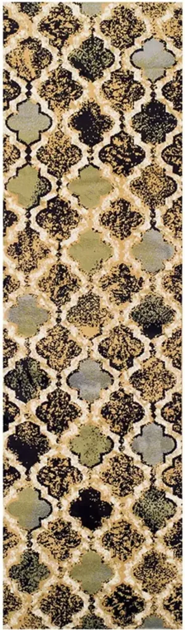 8' Quatrefoil Power Loom Distressed Stain Resistant Runner Rug - Multi-Colored