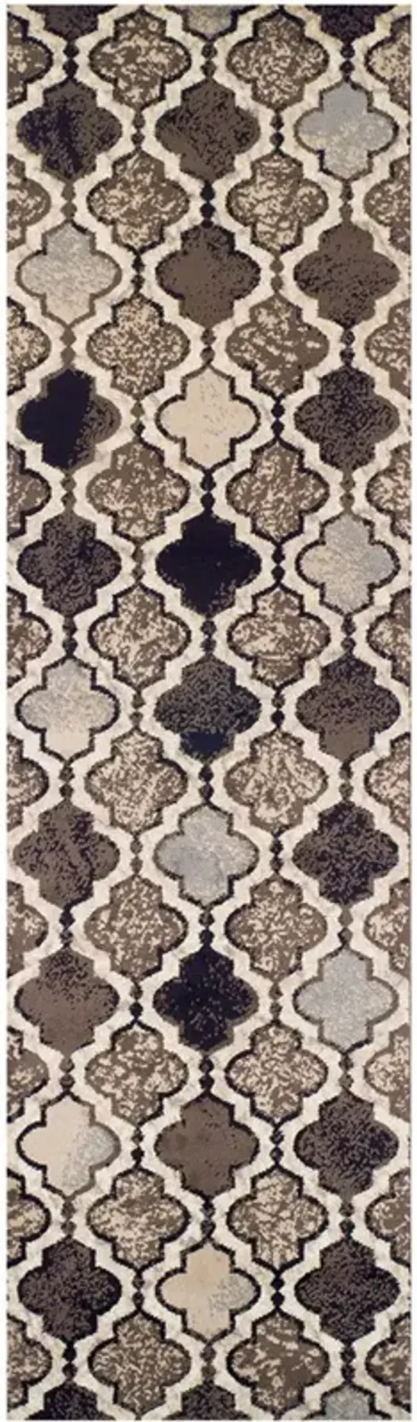 11' Quatrefoil Power Loom Distressed Runner Rug - Ivory
