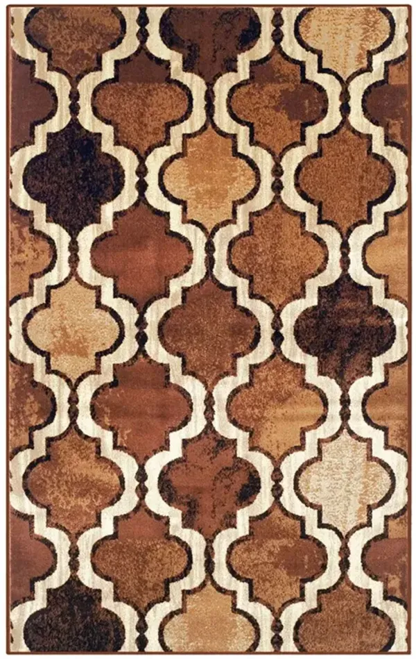 5' x 8' Quatrefoil Power Loom Distressed Stain Resistant Area Rug - Brown