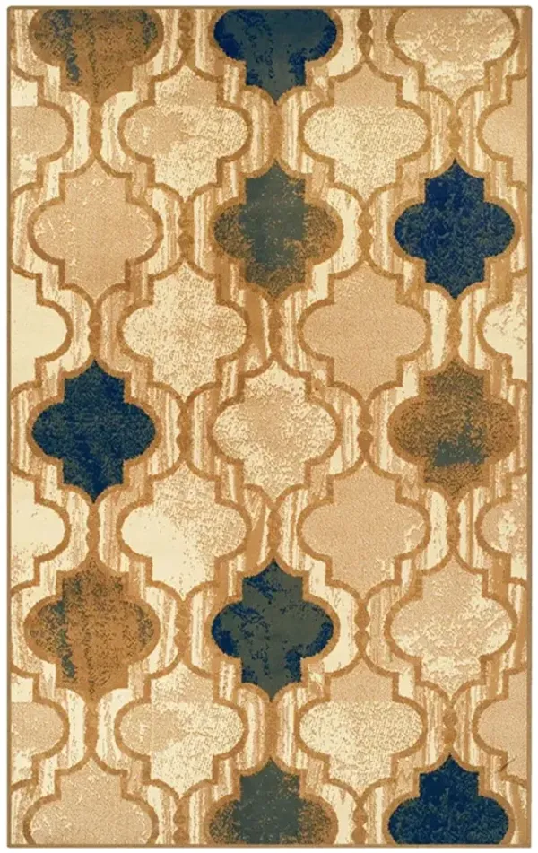 5' x 8' Quatrefoil Power Loom Distressed Stain Resistant Area Rug - Cream