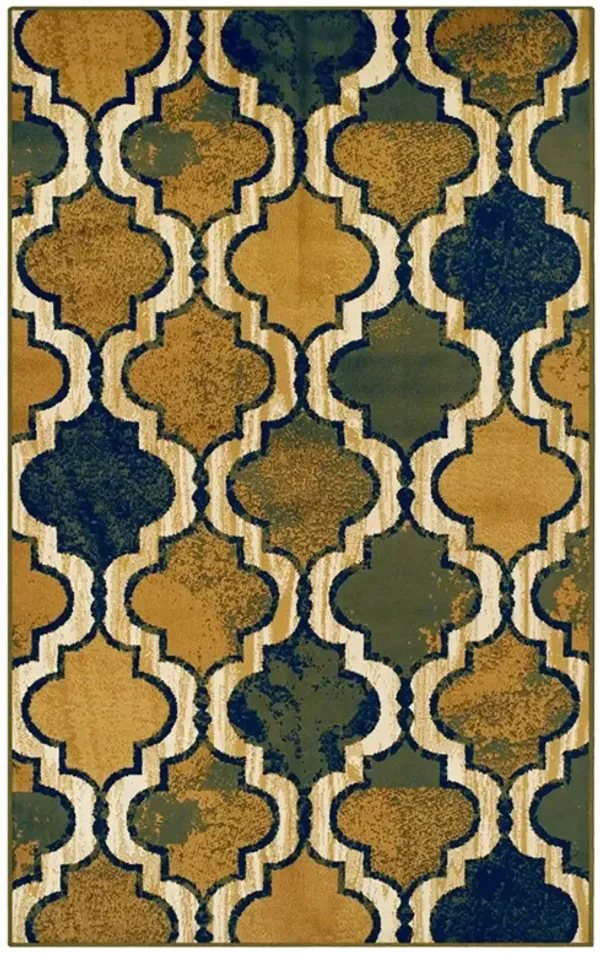 5' x 8' Quatrefoil Power Loom Distressed Stain Resistant Area Rug - Green