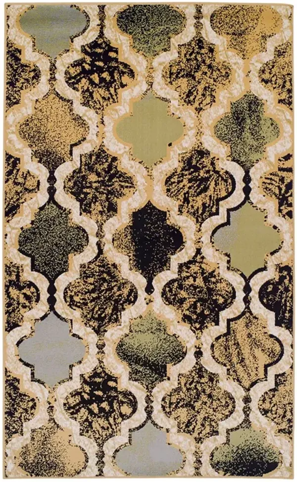5' x 8' Quatrefoil Power Loom Distressed Stain Resistant Area Rug - Multi Color