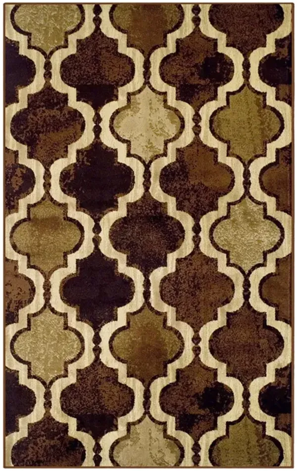 8' x 10' Quatrefoil Power Loom Distressed Stain Resistant Area Rug - Coffee