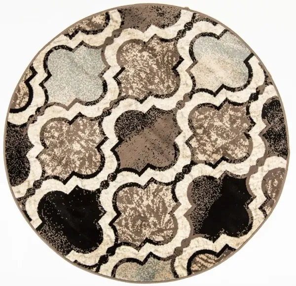 8' Round Quatrefoil Power Loom Distressed Stain Resistant Area Rug - Ivory