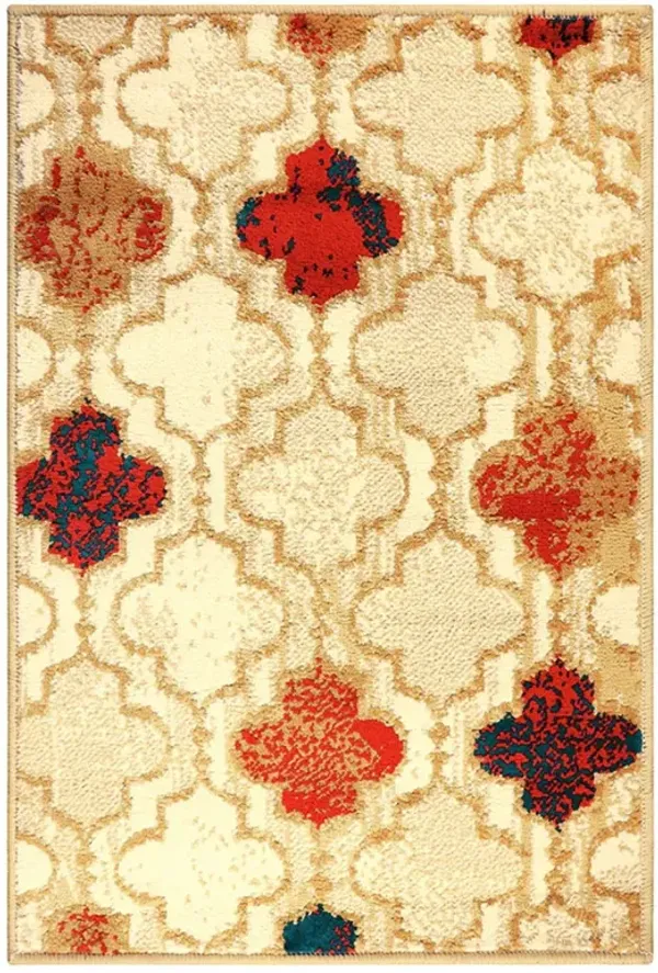 8' x 10' Quatrefoil Power Loom Distressed Stain Resistant Area Rug - Beige