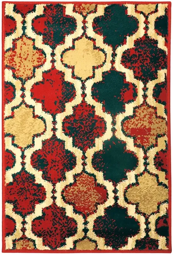 8' x 10' Quatrefoil Power Loom Distressed Stain Resistant Area Rug - Red Blue