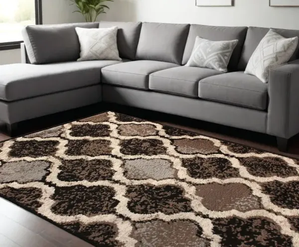 9' x 12' Quatrefoil Power Loom Distressed Stain Resistant Area Rug - Chocolate