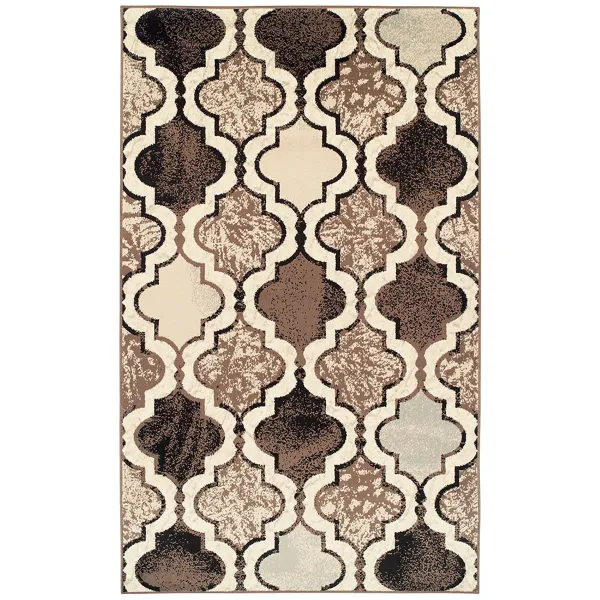 9' x 12' Quatrefoil Power Loom Distressed Stain Resistant Area Rug - Ivory