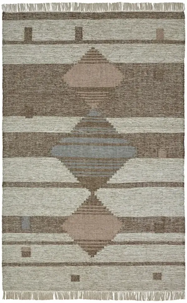 8' x 10' Geometric Flatweave Handmade Stain Resistant Area Rug With Fringe - Gray