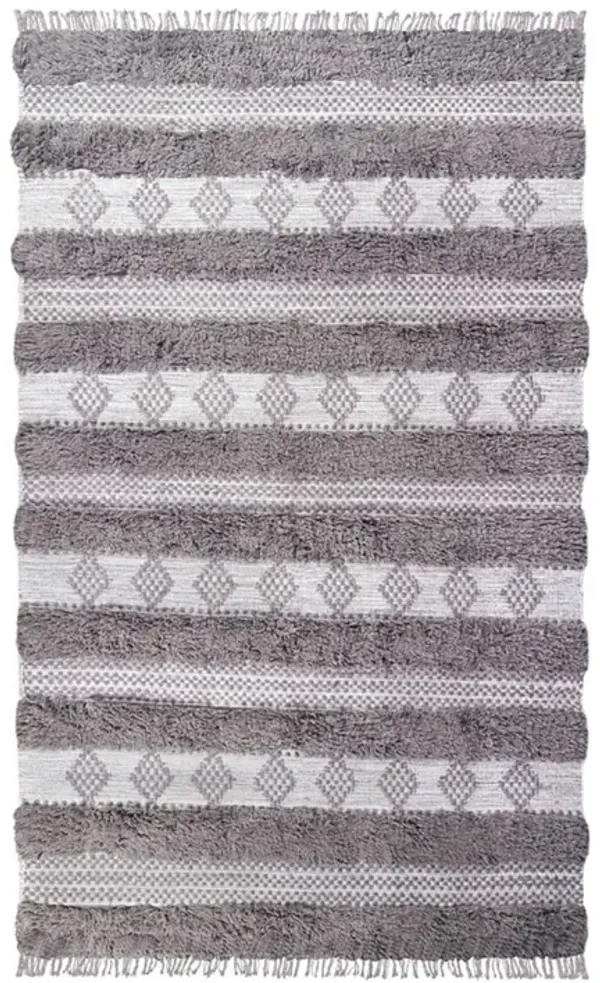 4' x 6' Wool Striped Flatweave Handmade Stain Resistant Area Rug With Fringe - Gray And Silver