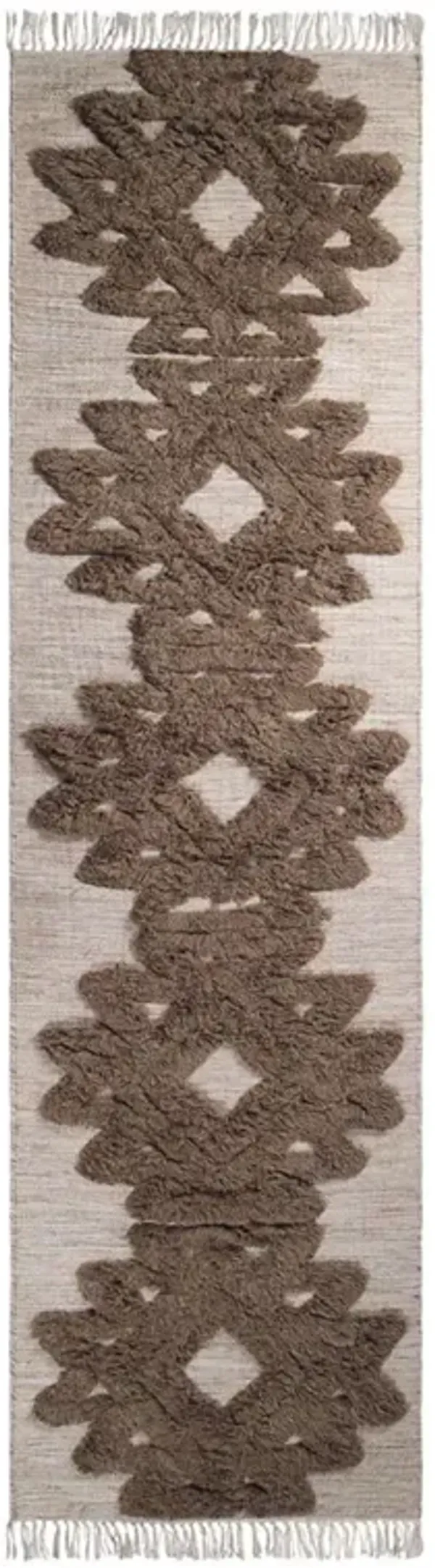 10' Wool Geometric Flatweave Handmade Stain Resistant Runner Rug With Fringe - Sand And Taupe