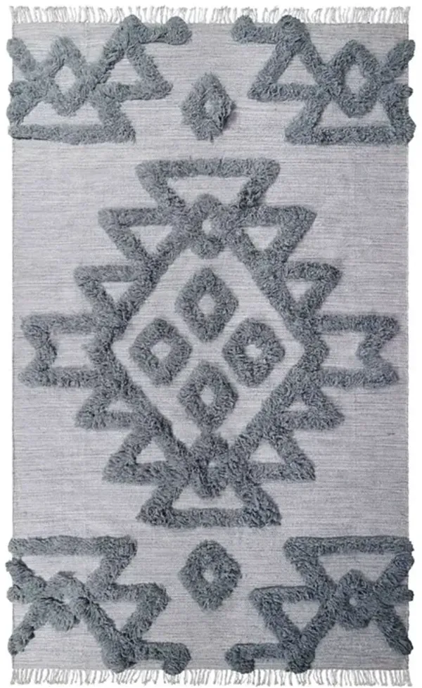 4' x 6' Wool Geometric Flatweave Handmade Stain Resistant Area Rug With Fringe - Silver And Gray