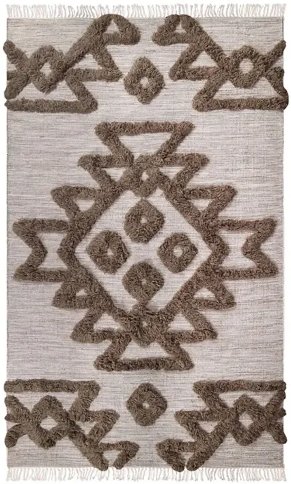 8' x 10' Wool Geometric Power Loom Stain Resistant Area Rug With Fringe - Sand And Taupe