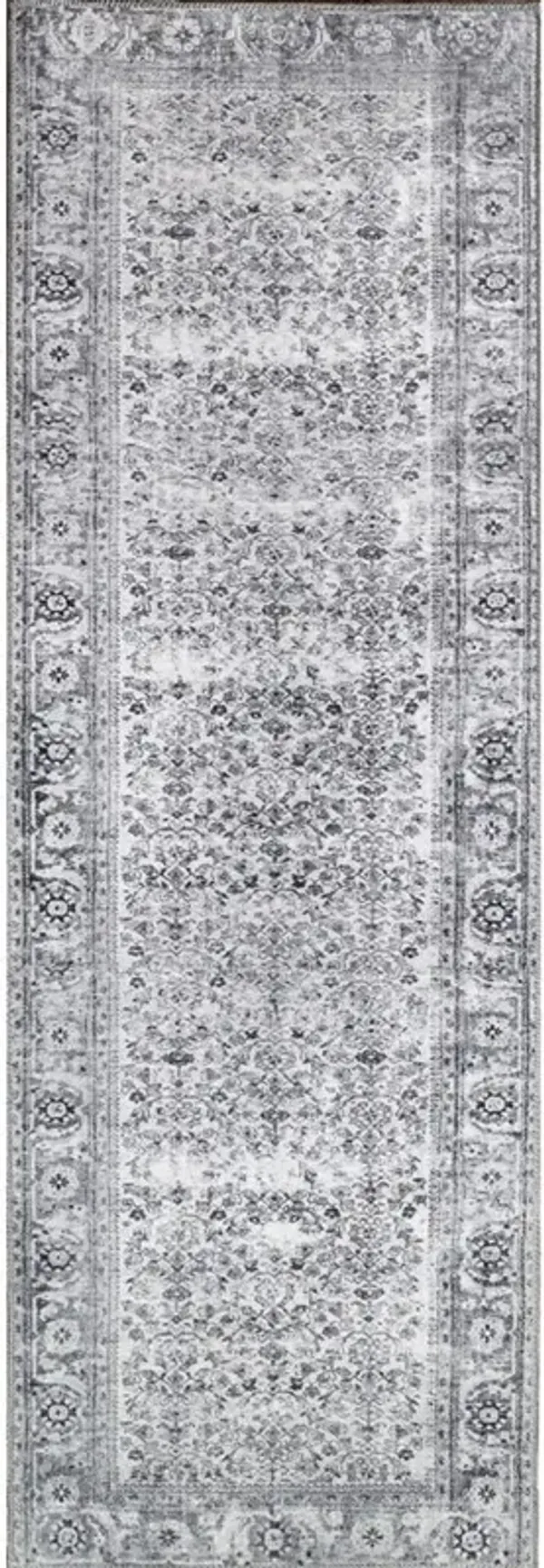 8' Oriental Power Loom Stain Resistant Runner Rug - Charcoal
