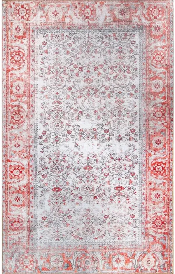 5' x 8' Oriental Power Loom Stain Resistant Area Rug - Berry Red