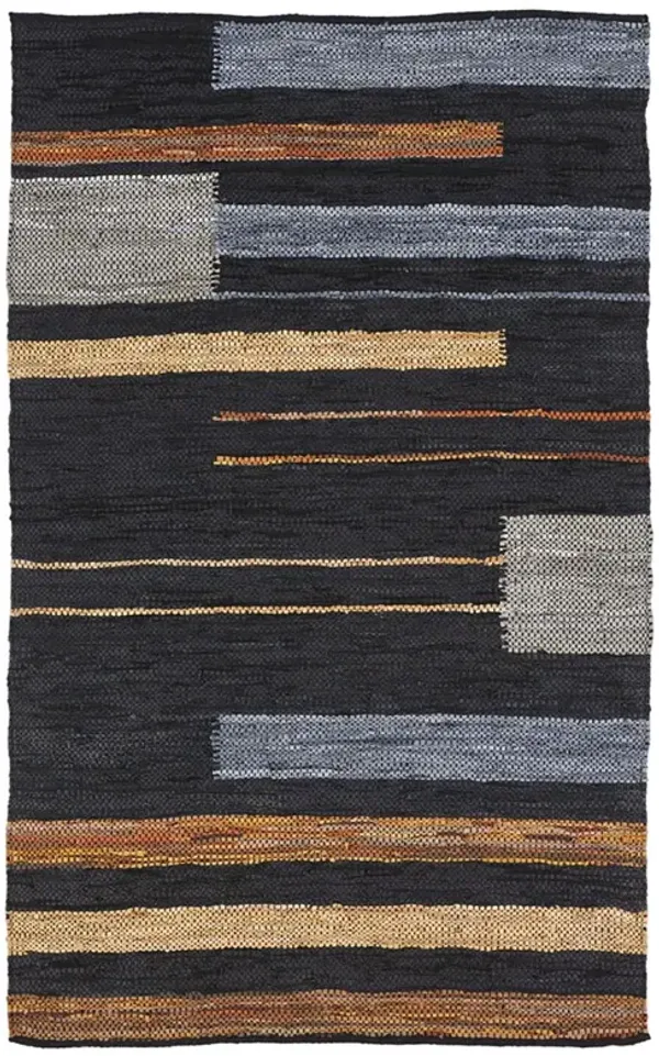 5' x 8' Striped Hand Woven Stain Resistant Area Rug - Navy Blue