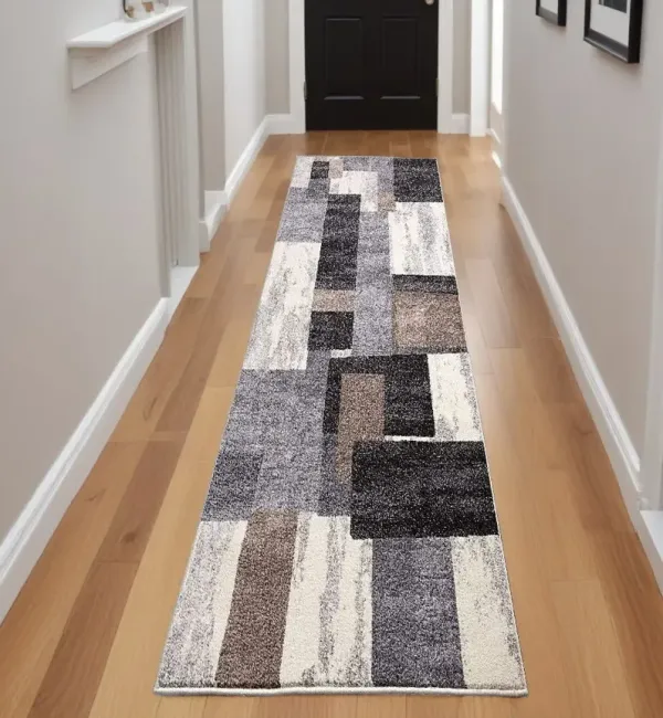 2' x 8' Geometric Power Loom Stain Resistant Area Rug - Brown