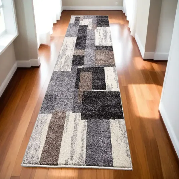 2' x 15' Geometric Power Loom Stain Resistant Area Rug - Brown