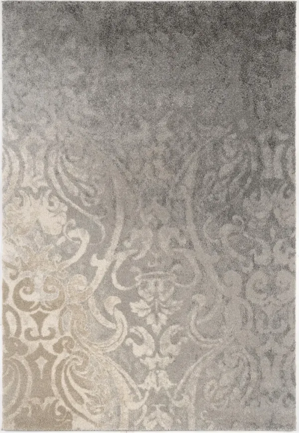 8' x 11' Damask Washable Non Skid Area Rug - Gray