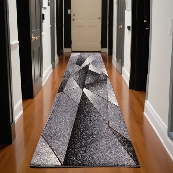 2' x 10' Abstract Geometric Stain Resistant Area Rug - Gray Blue