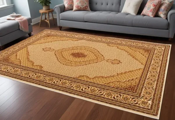 8' x 11' Oriental Power Loom Area Rug - Ivory And Beige