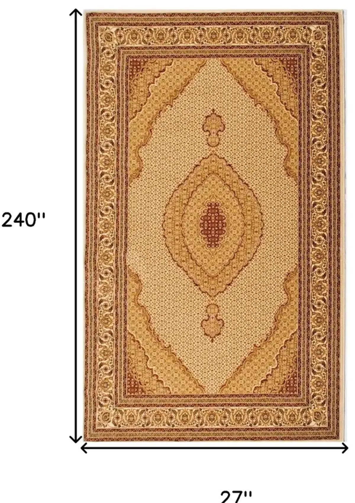 20' Runner Oriental Power Loom Runner Rug - Ivory And Beige