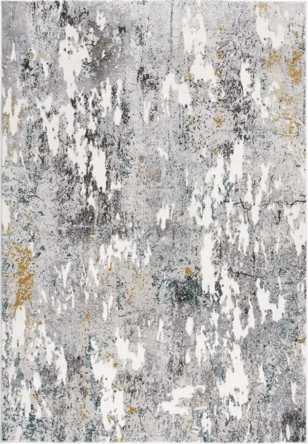 2' x 15' Abstract Power Loom Stain Resistant Area Rug - Gray And White