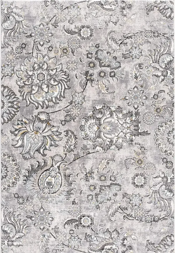2' x 20' Floral Power Loom Stain Resistant Area Rug - Gray