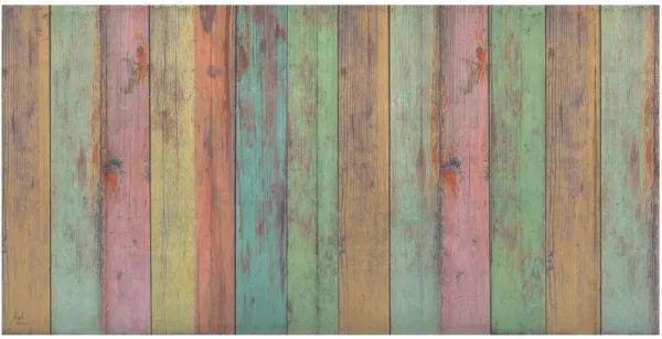 2' x 4' Printed Vinyl Area Rug With UV Protection - Distressed Aqua Green And Pink