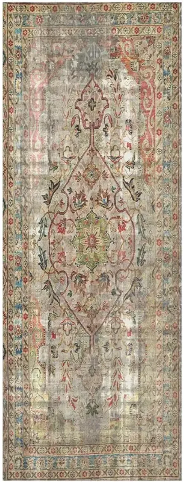 2' x 5' Moroccan Printed Vinyl Area Rug With UV Protection - Red Brown And Blue