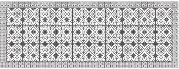 2' x 5' Tile Printed Vinyl Area Rug With UV Protection - Dark Gray And White
