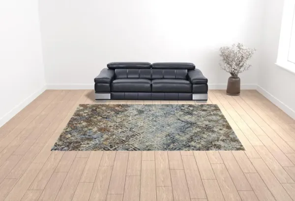 10' x 13' Distressed Diamond Area Rug - Brown Light Blue And Gray