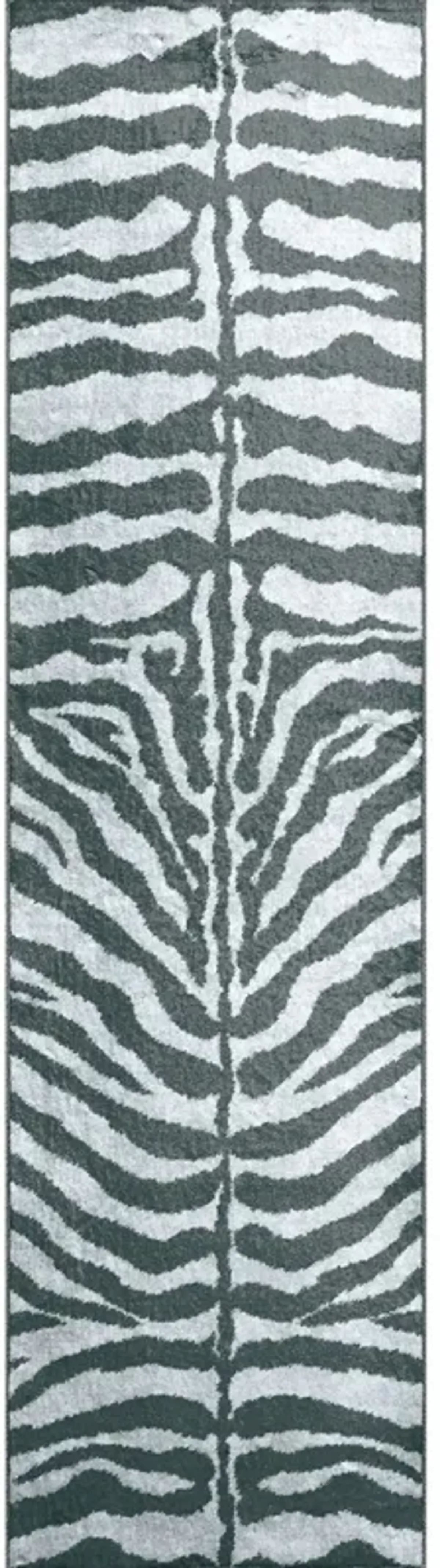 2' x 8' Zebra Print Shag Handmade Non Skid Runner Rug - Gray