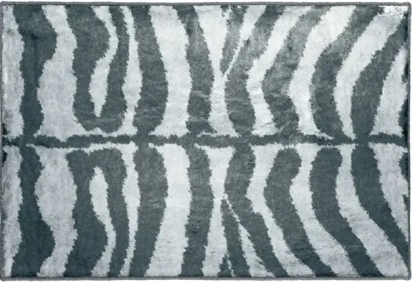 2' x 3' Zebra Print Shag Handmade Non Skid Area Rug - Gray