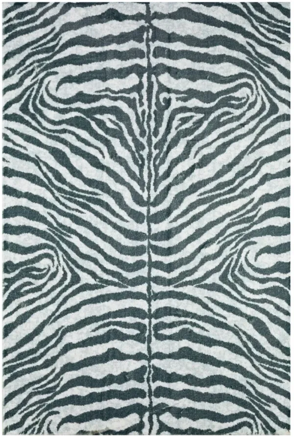 3' x 5' Zebra Print Shag Handmade Non Skid Area Rug - Gray