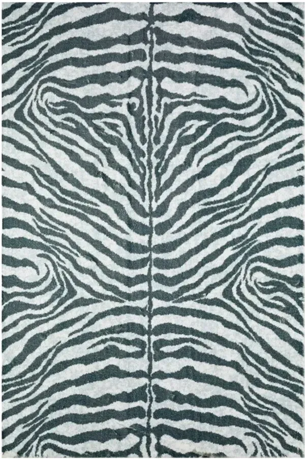 8' x 10' Zebra Print Shag Handmade Non Skid Area Rug - Gray