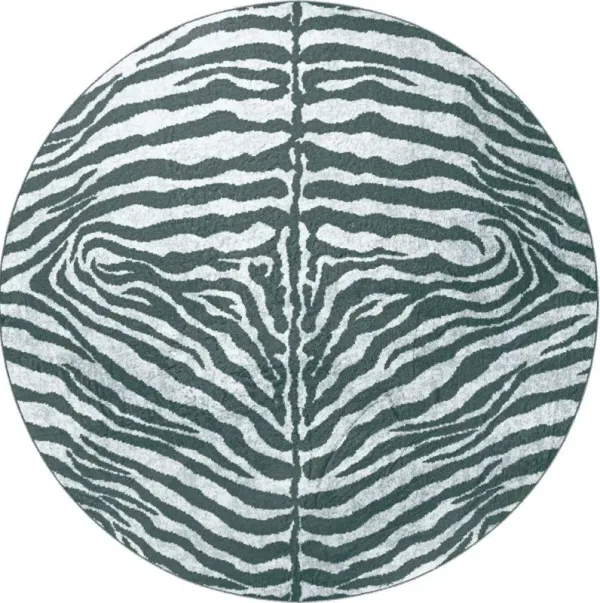 8' x 8' Round Zebra Print Shag Handmade Non Skid Area Rug - Gray