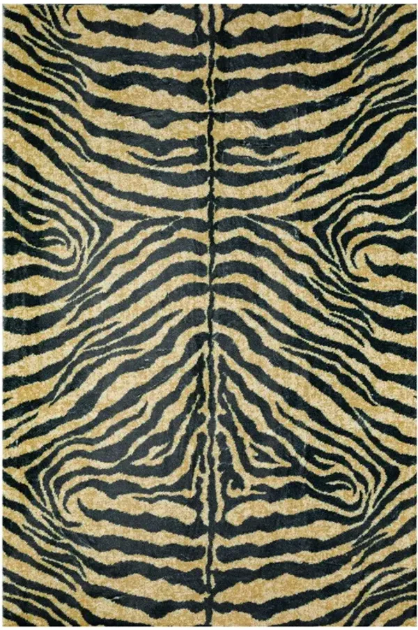 5' x 8' Animal Print Shag Handmade Non Skid Area Rug - Black And Gold