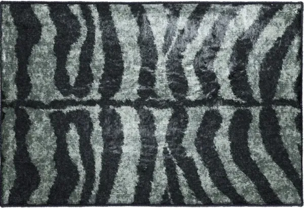 2' x 3' Zebra Print Shag Handmade Non Skid Area Rug - Black And Gray