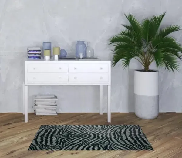 3' x 5' Zebra Print Shag Handmade Non Skid Area Rug - Black And Gray