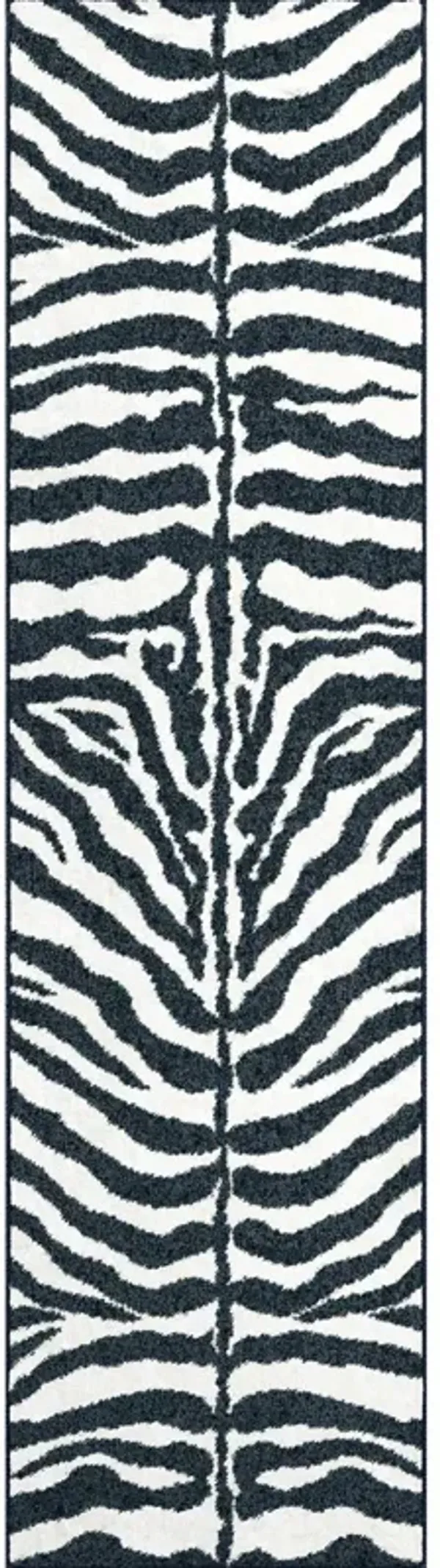 3' x 8' Zebra Print Shag Handmade Non Skid Runner Rug - Black And White