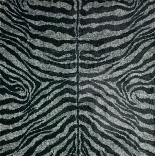 2' x 8' Zebra Print Shag Handmade Non Skid Runner Rug - Black And Gray