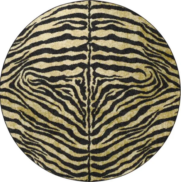 8' x 8' Round Animal Print Shag Handmade Non Skid Area Rug - Black And Gold