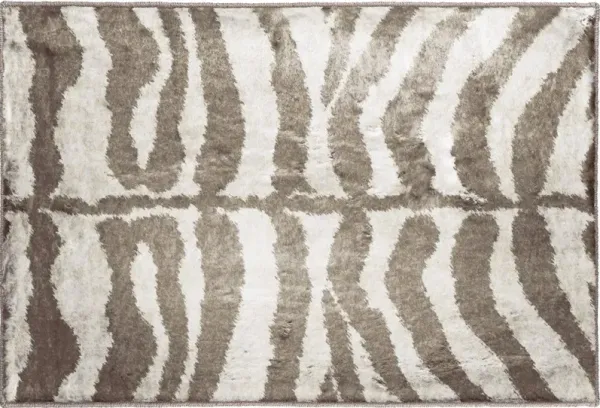 2' x 3' Zebra Print Shag Handmade Non Skid Area Rug - Mocha And Cream