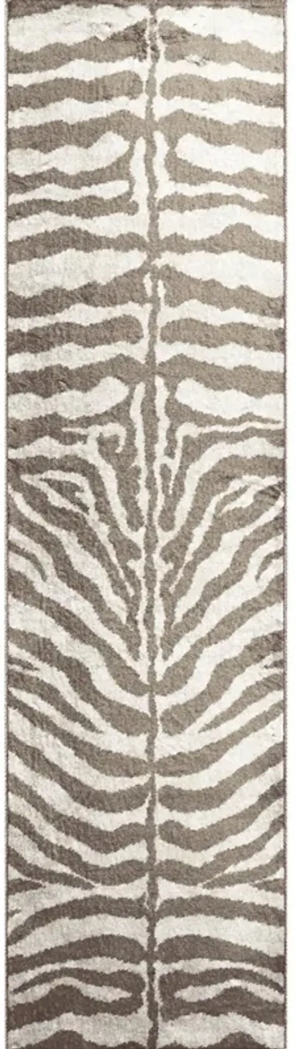 2' x 8' Zebra Print Shag Handmade Non Skid Runner Rug - Mocha And Cream