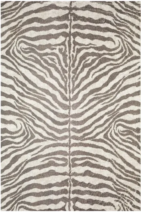 3' x 5' Zebra Print Shag Handmade Non Skid Area Rug - Mocha And Cream