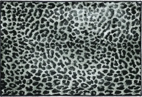 2' x 3' Leopard Print Shag Handmade Non Skid Area Rug - Black And Gray